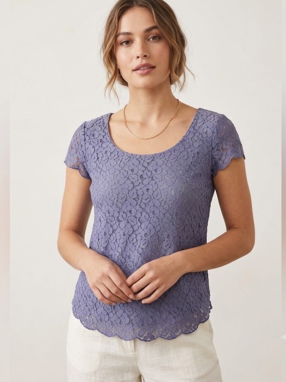 Talula Navy Lace Short Sleeve Blouse